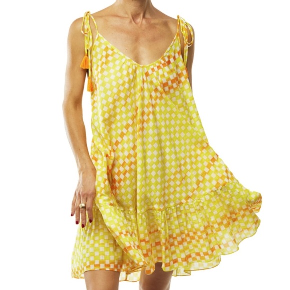 Sara Joy Yellow Orange Beach Coverup Mini Dress One Size